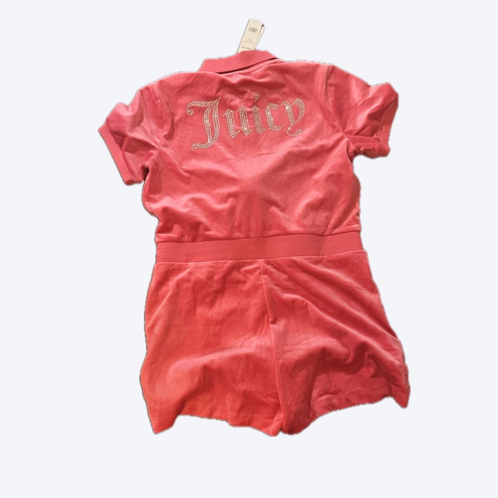JUICY COUTURE SPICED CORAL RHINESTONE SHORTS ROMPER